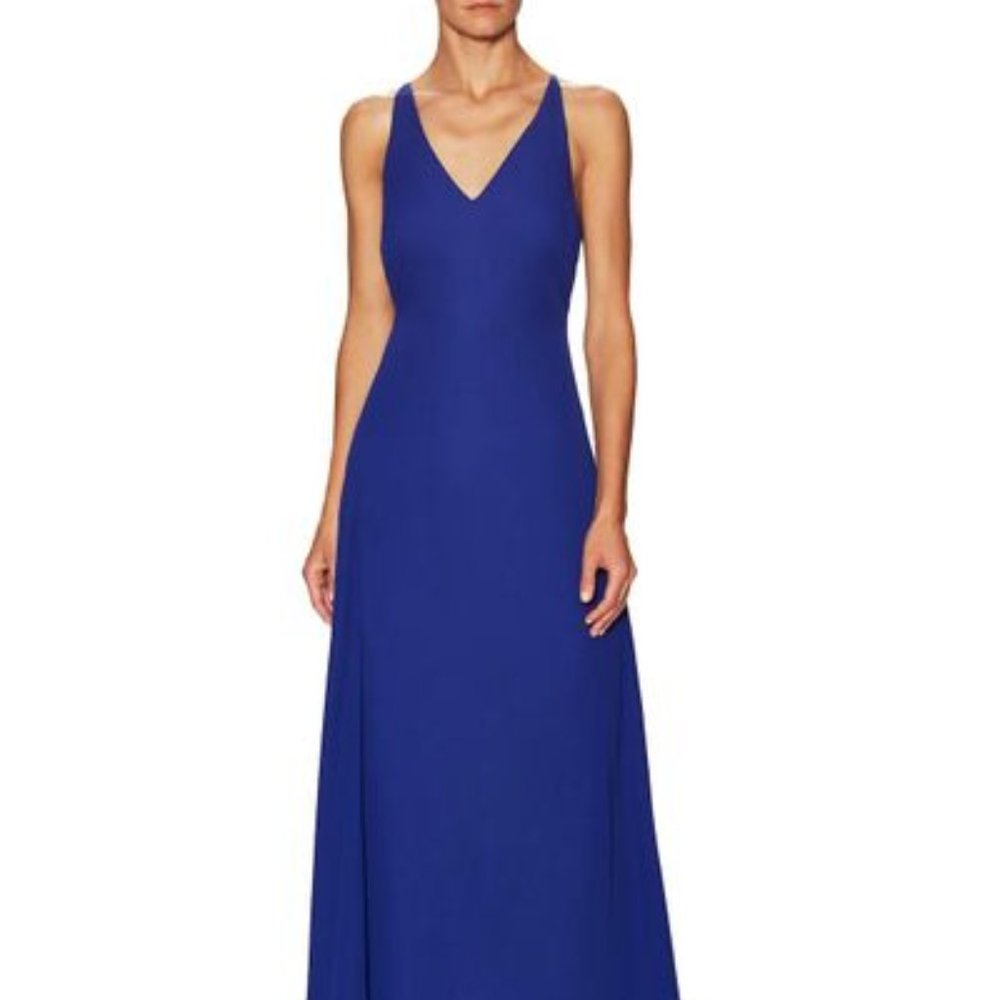 NWT Fame and Partners strappy cobalt blue maxi dress with slit, Size 6
